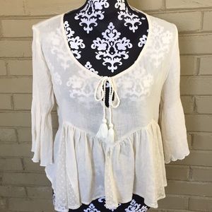 Hollister cream shirt with lace